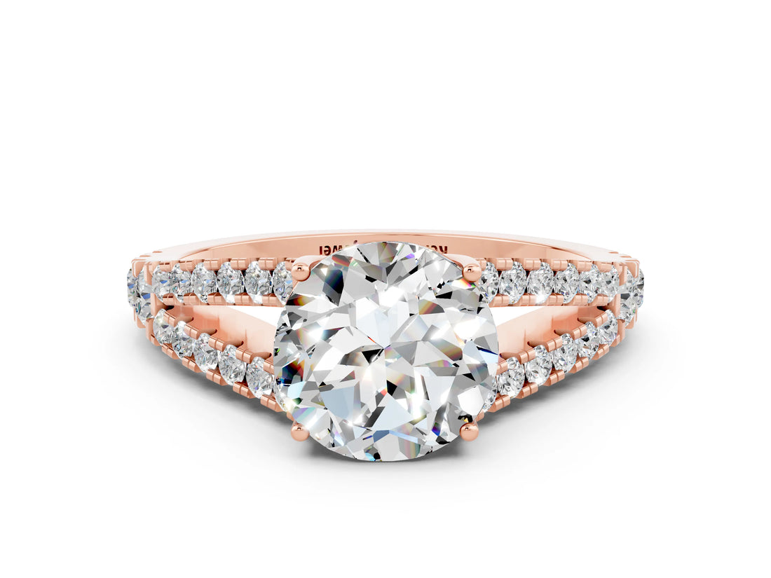 Rose gold Round Cut Cut Split Shank Pave Diamond Engagement Ring with Four-Prong Setting