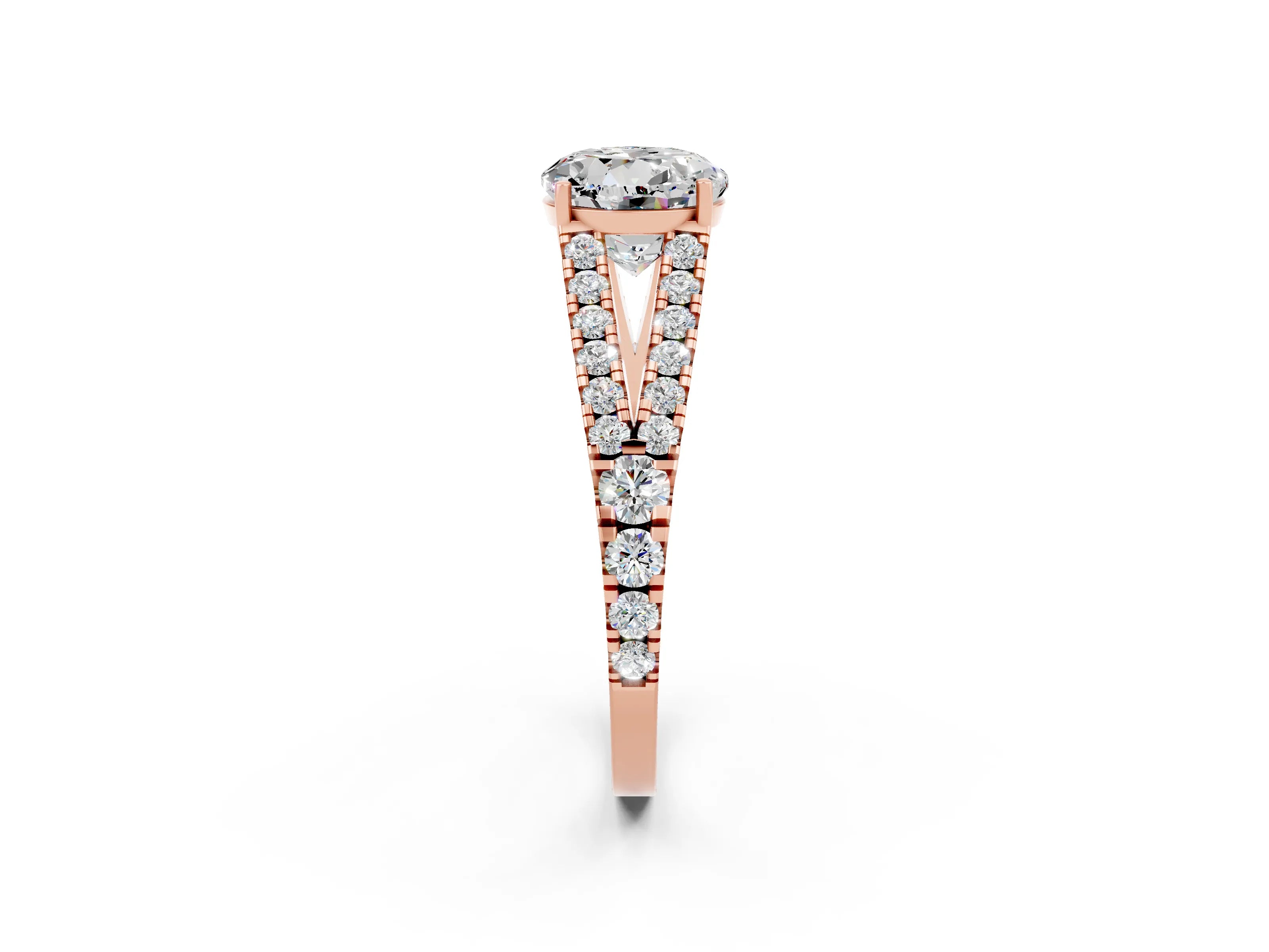 Rose gold Round Cut Cut Split Shank Pave Diamond Engagement Ring with Four-Prong Setting_2