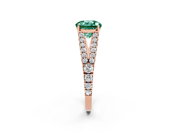 Rose gold Round Cut Green Sapphire Split Shank Engagement Ring with Round Pavé and Prong Setting