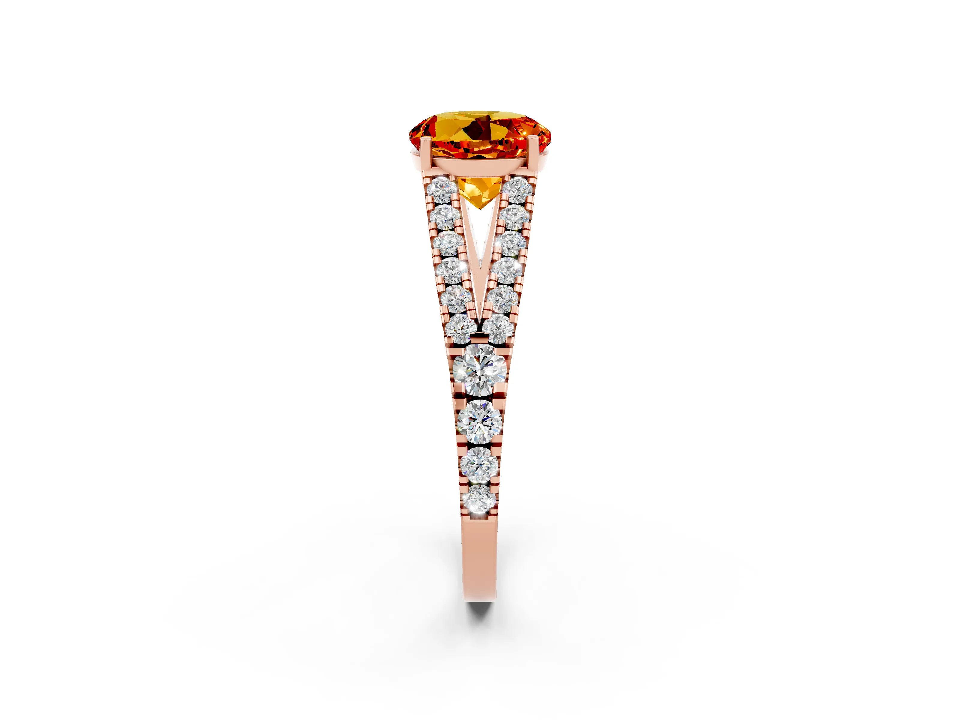 Rose gold Round Cut Cut Split Shank Pave Diamond Engagement Ring with Four-Prong Setting_2