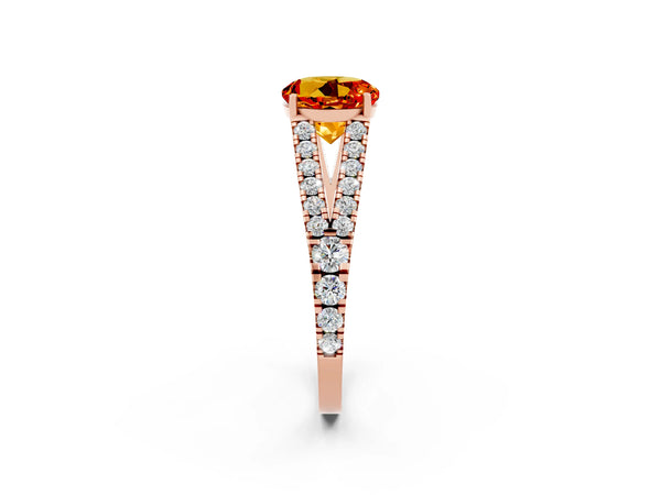 Rose gold Round Cut Citrine Split Shank Engagement Ring with Round Pavé and Prong Setting
