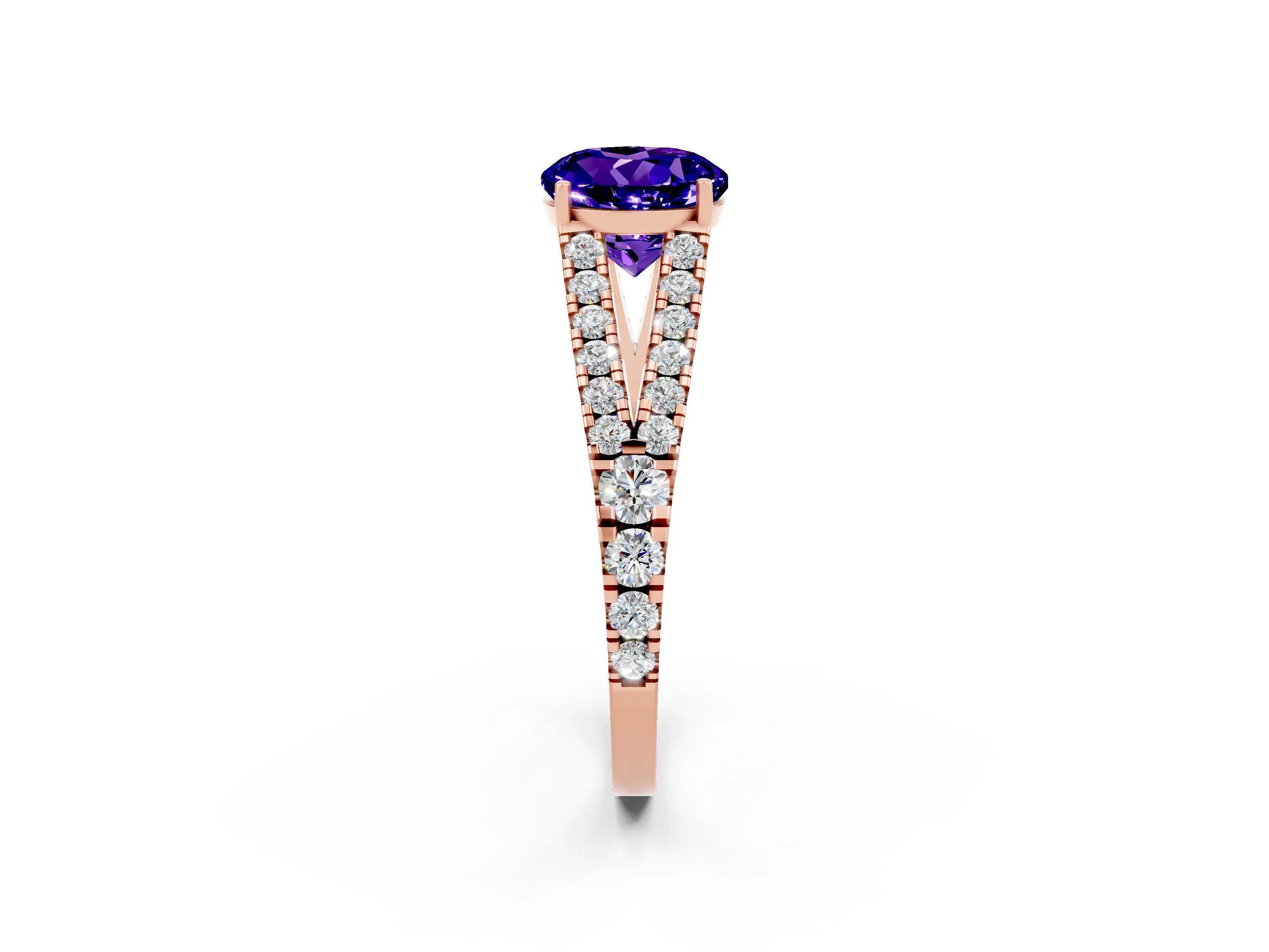 Rose gold Round Cut Cut Split Shank Pave Diamond Engagement Ring with Four-Prong Setting_2
