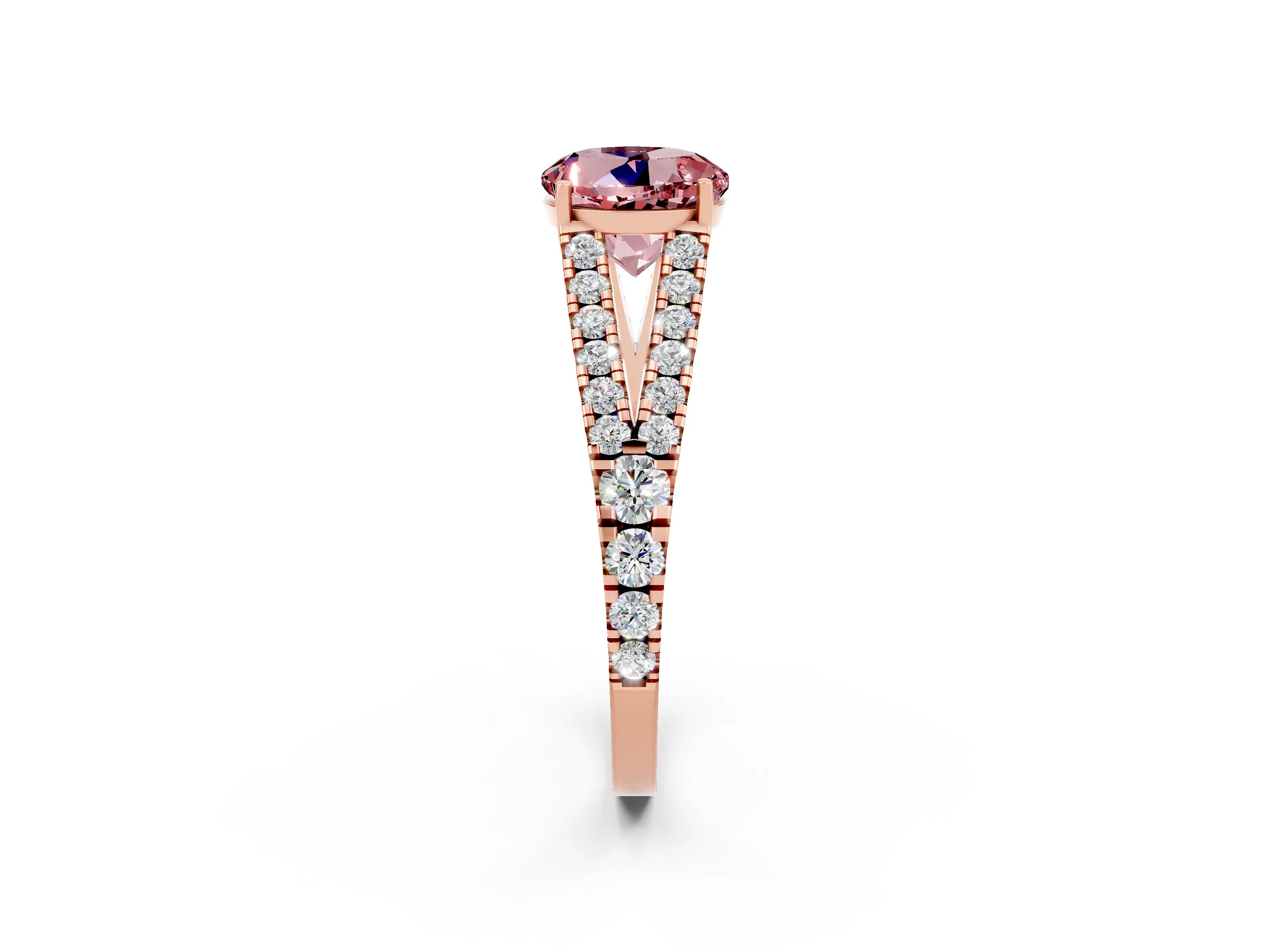 Rose gold Round Cut Cut Split Shank Pave Diamond Engagement Ring with Four-Prong Setting_2