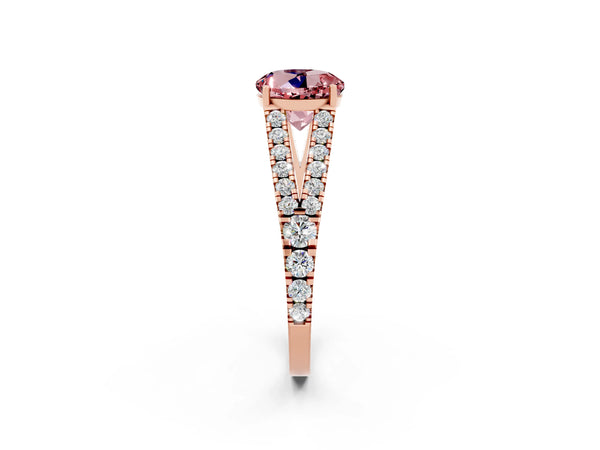 Rose gold Round Cut Cut Split Shank Pave Diamond Engagement Ring with Four-Prong Setting