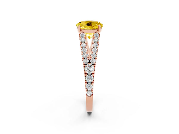 Rose gold Round Cut Yellow Sapphire Split Shank Engagement Ring with Round Pavé and Prong Setting