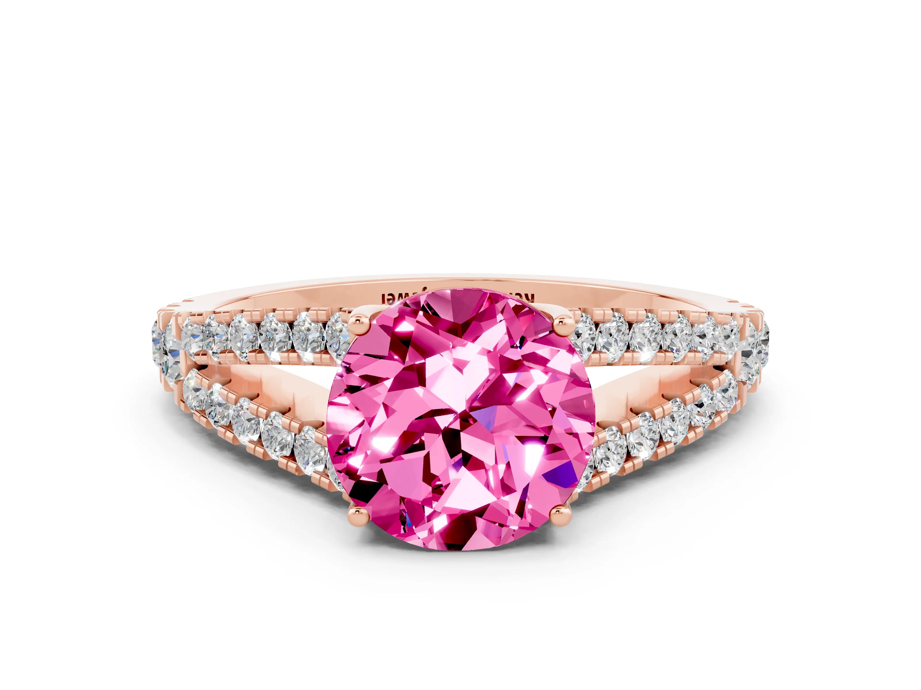 Rose gold Round Cut Cut Split Shank Pave Diamond Engagement Ring with Four-Prong Setting