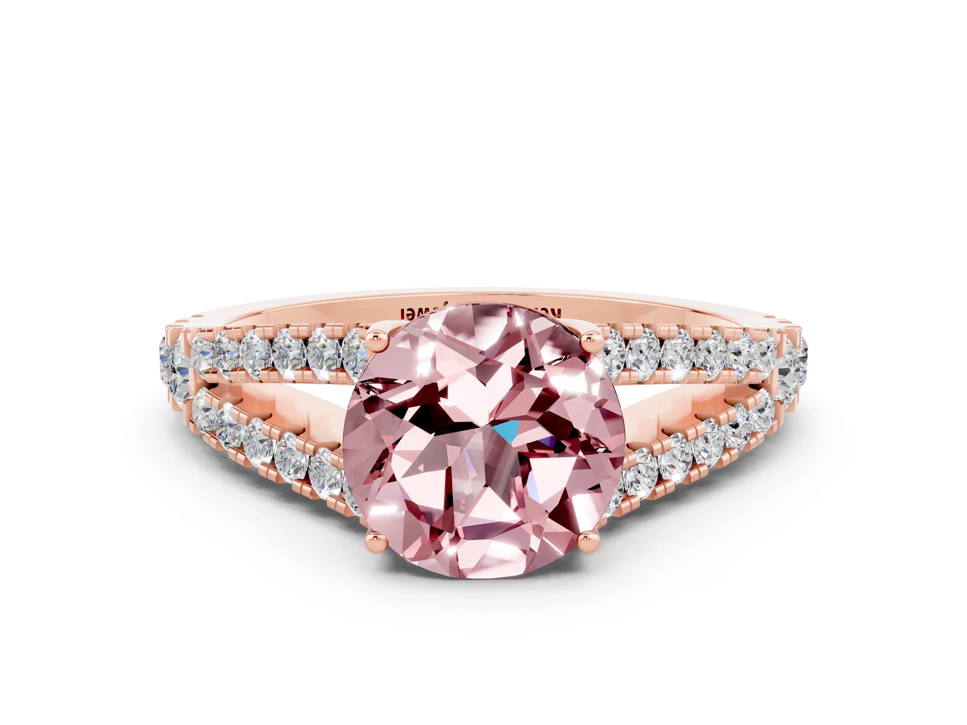 Rose gold Round Cut Cut Split Shank Pave Diamond Engagement Ring with Four-Prong Setting