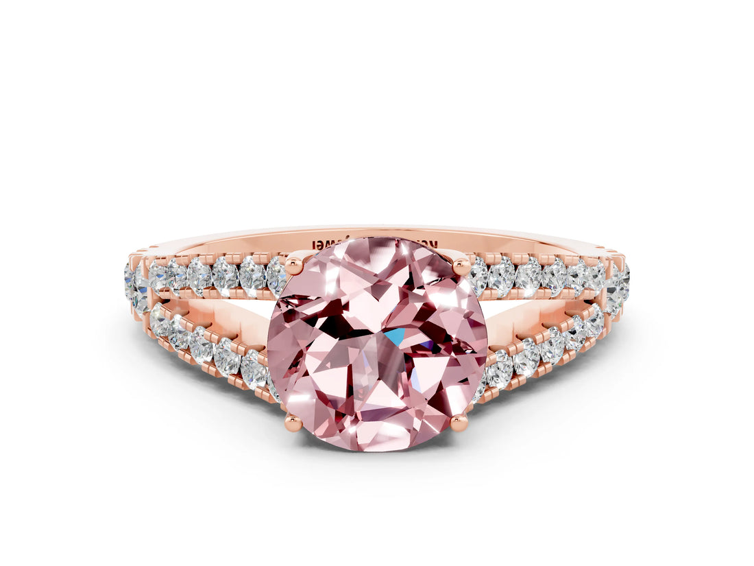 Rose gold Round Cut Cut Split Shank Pave Diamond Engagement Ring with Four-Prong Setting