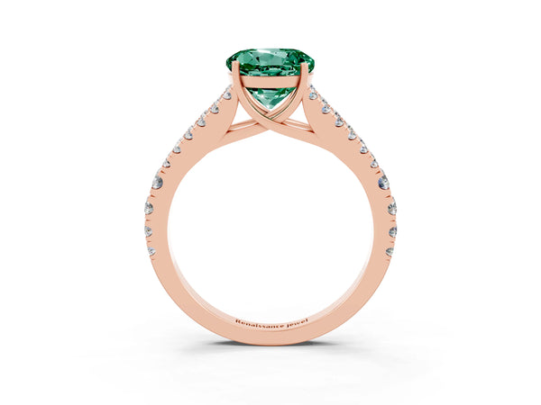 Rose gold Round Cut Green Sapphire Split Shank Engagement Ring with Round Pavé and Prong Setting