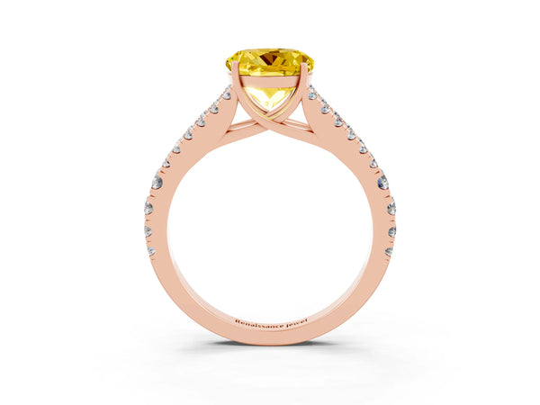 Rose gold Round Cut Yellow Sapphire Split Shank Engagement Ring with Round Pavé and Prong Setting