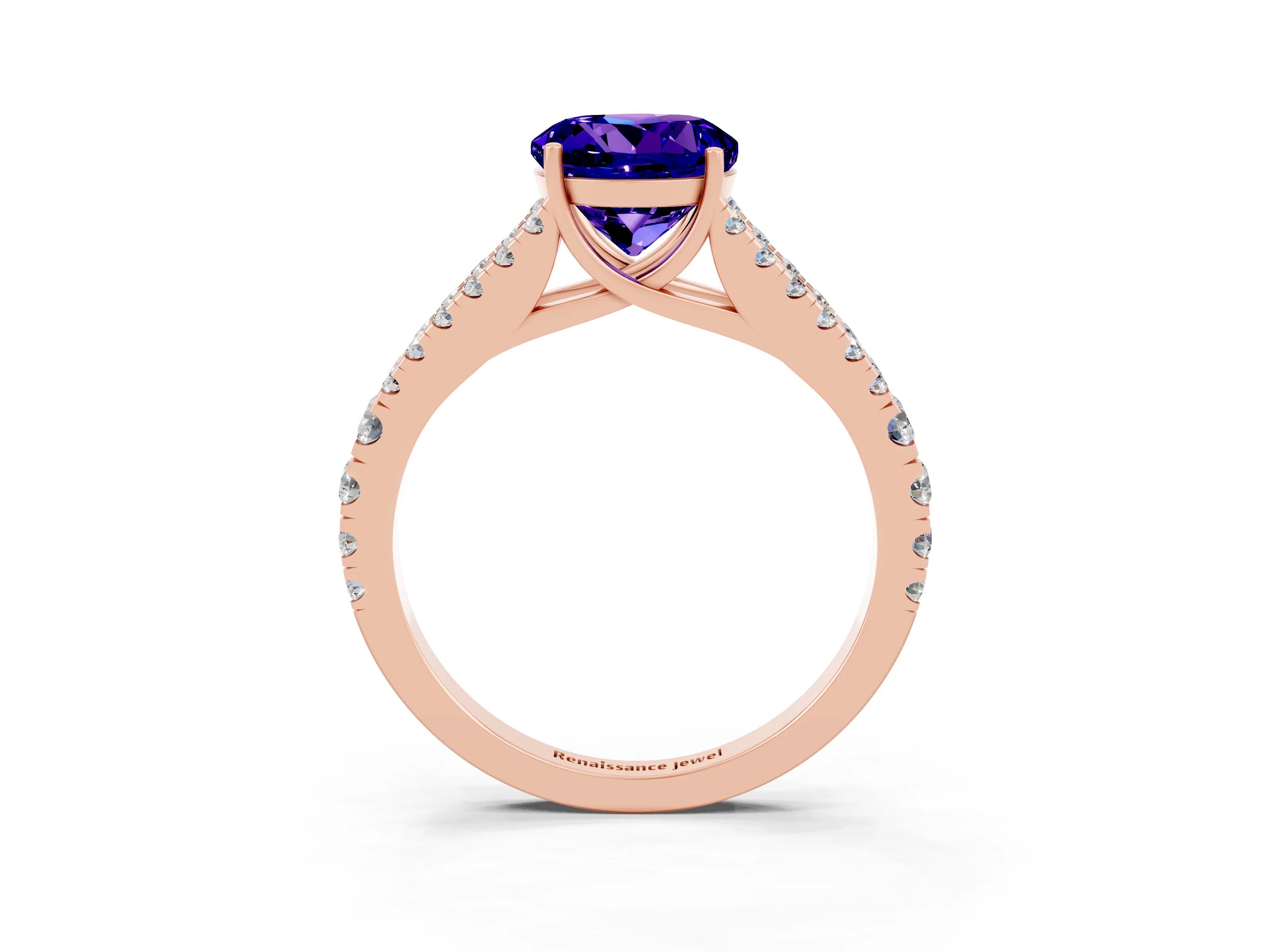 Rose gold Round Cut Cut Split Shank Pave Diamond Engagement Ring with Four-Prong Setting_3