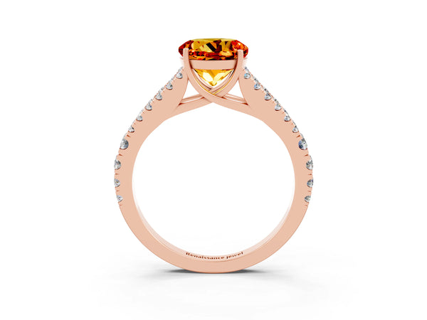Rose gold Round Cut Citrine Split Shank Engagement Ring with Round Pavé and Prong Setting