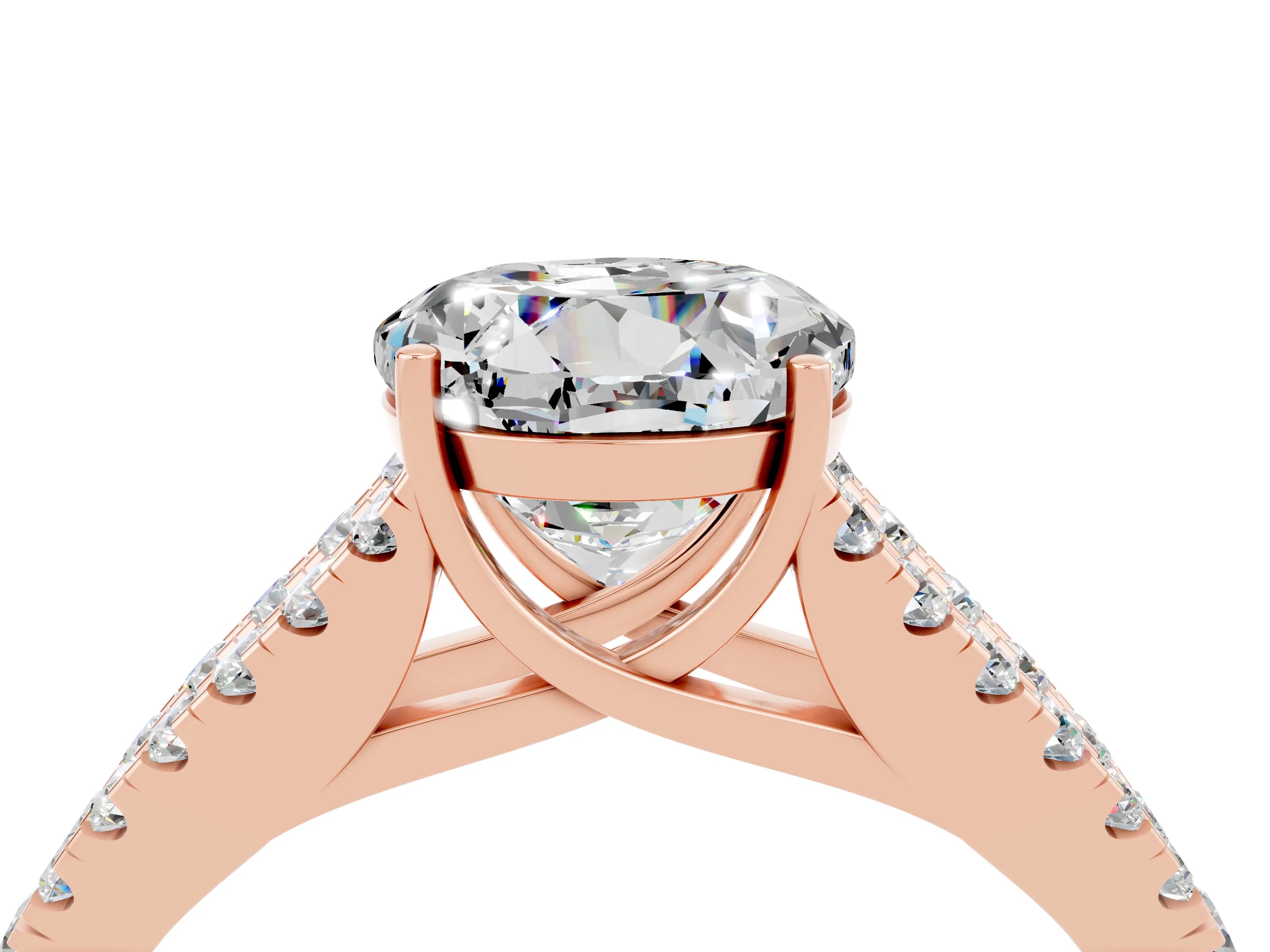 Rose gold Round Cut Cut Split Shank Pave Diamond Engagement Ring with Four-Prong Setting_4