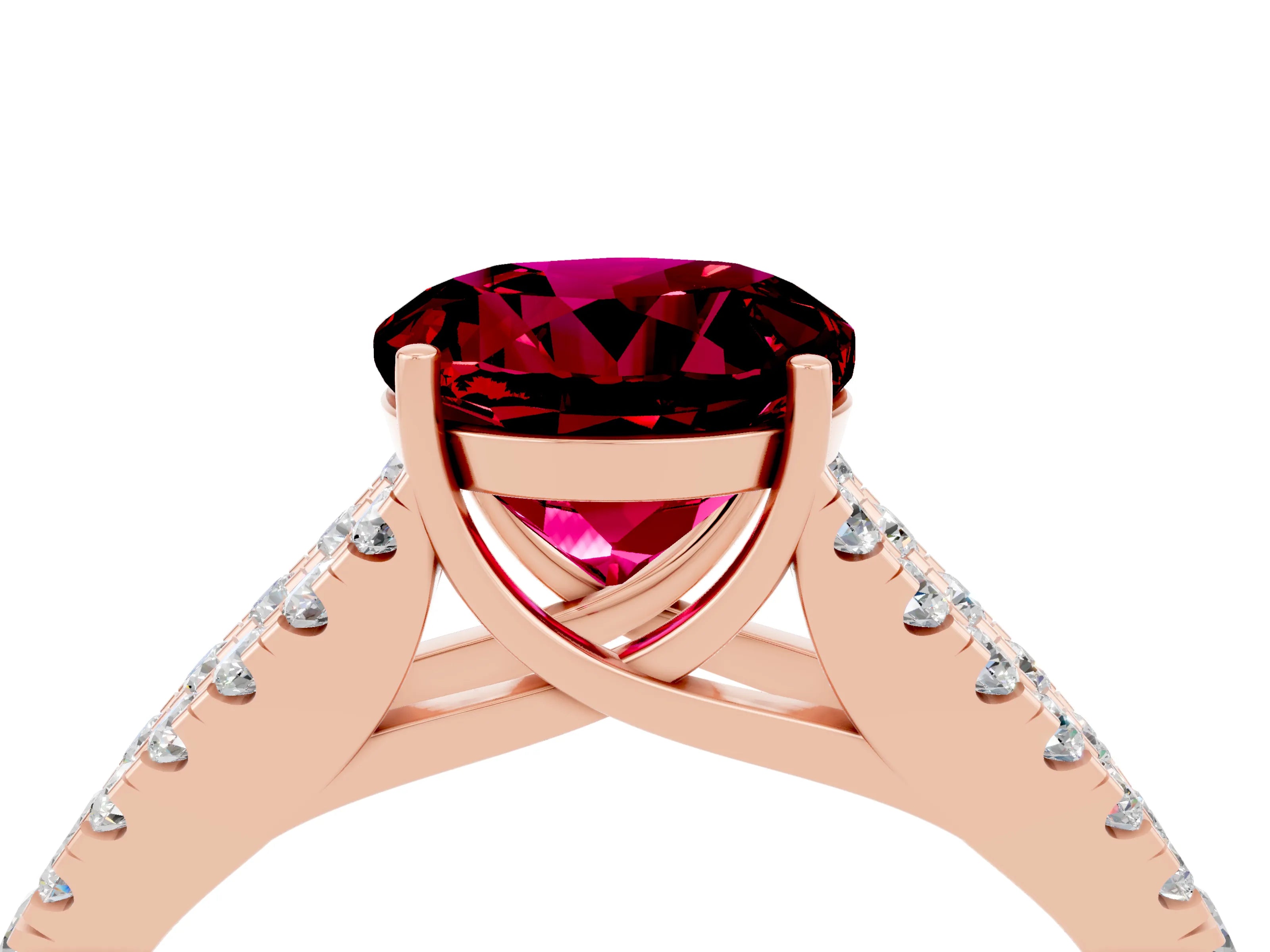 Rose gold Round Cut Cut Split Shank Pave Diamond Engagement Ring with Four-Prong Setting_4