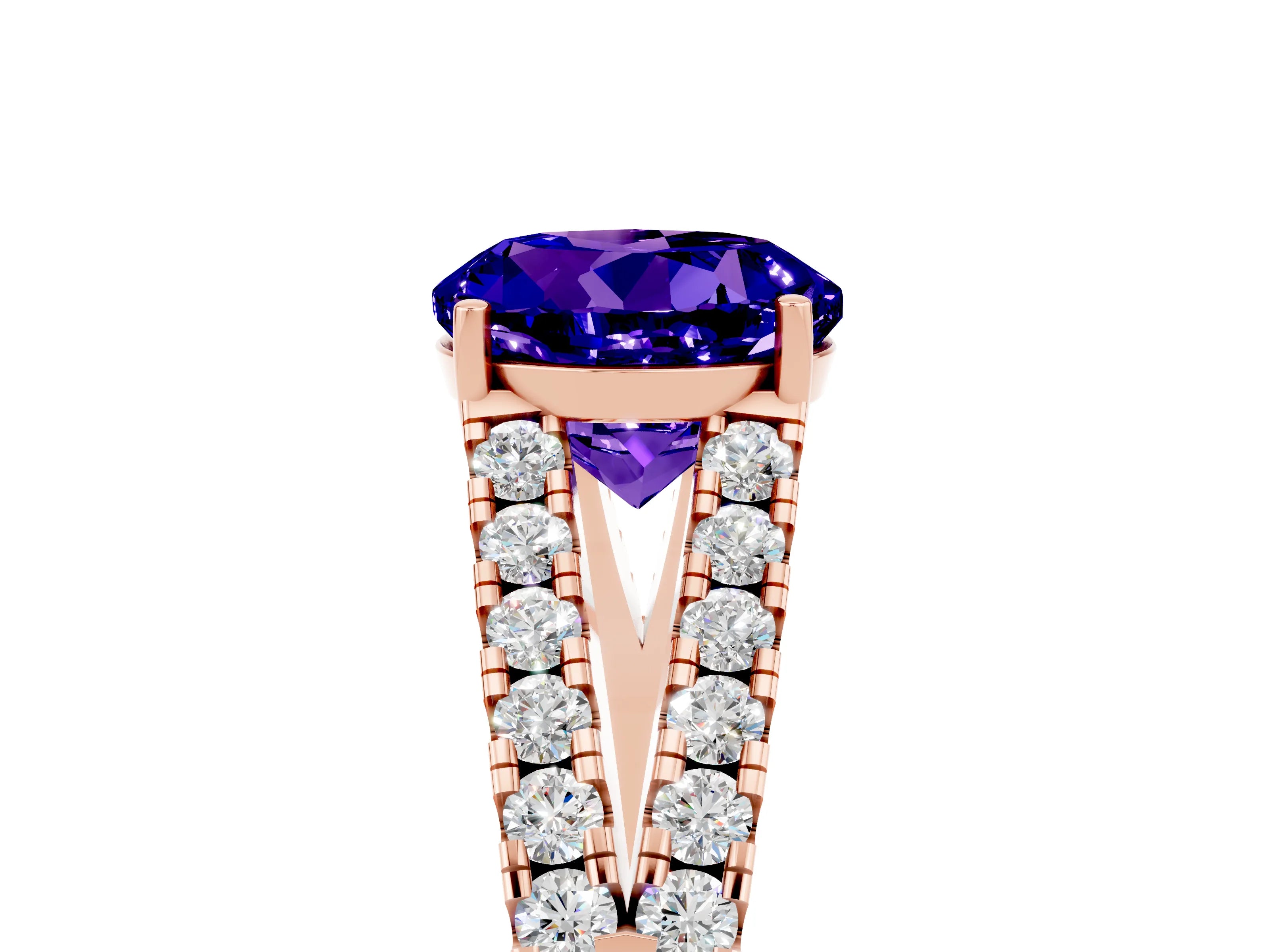 Rose gold Round Cut Cut Split Shank Pave Diamond Engagement Ring with Four-Prong Setting_5