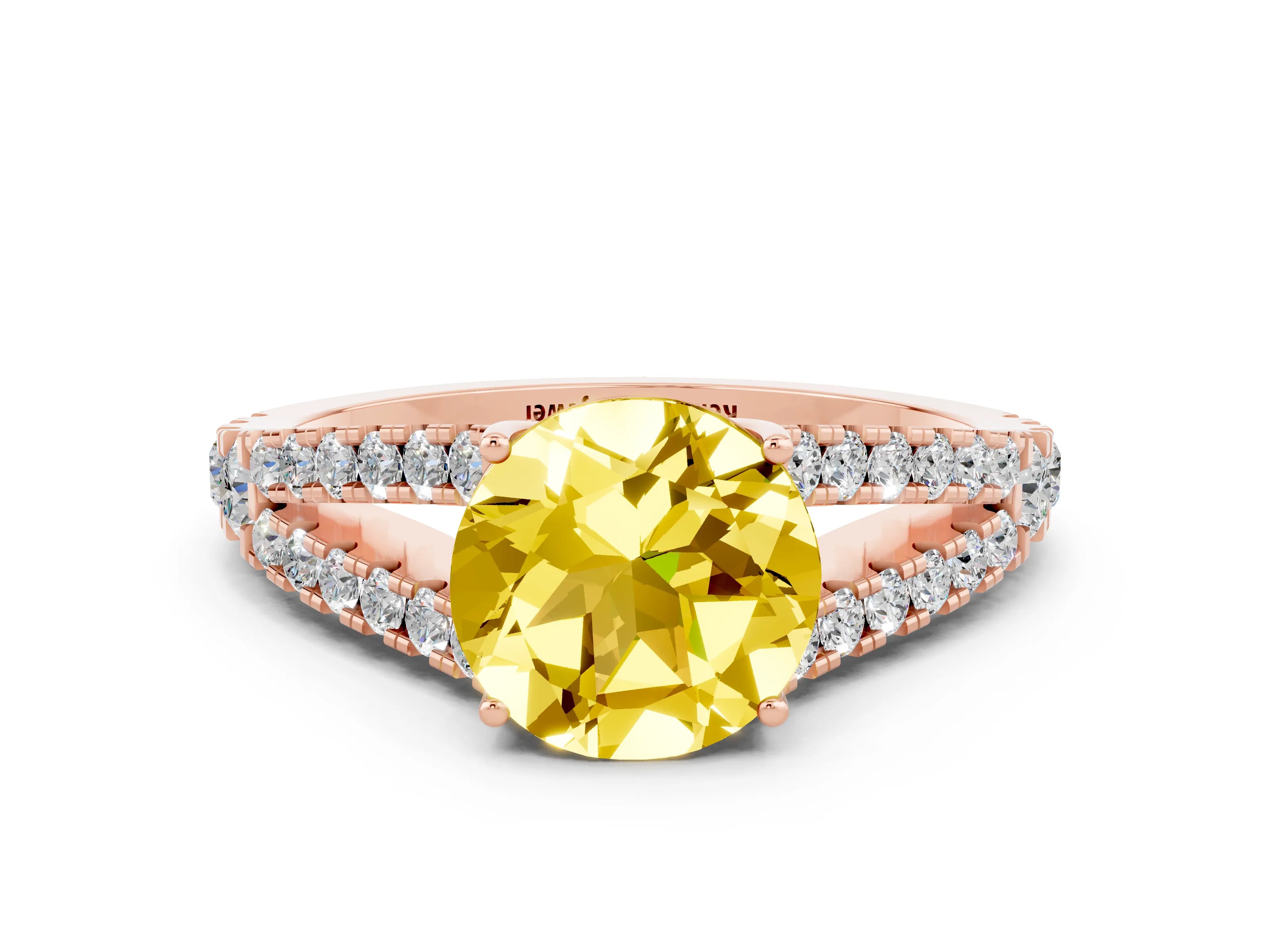 Rose gold Round Cut Cut Split Shank Pave Diamond Engagement Ring with Four-Prong Setting