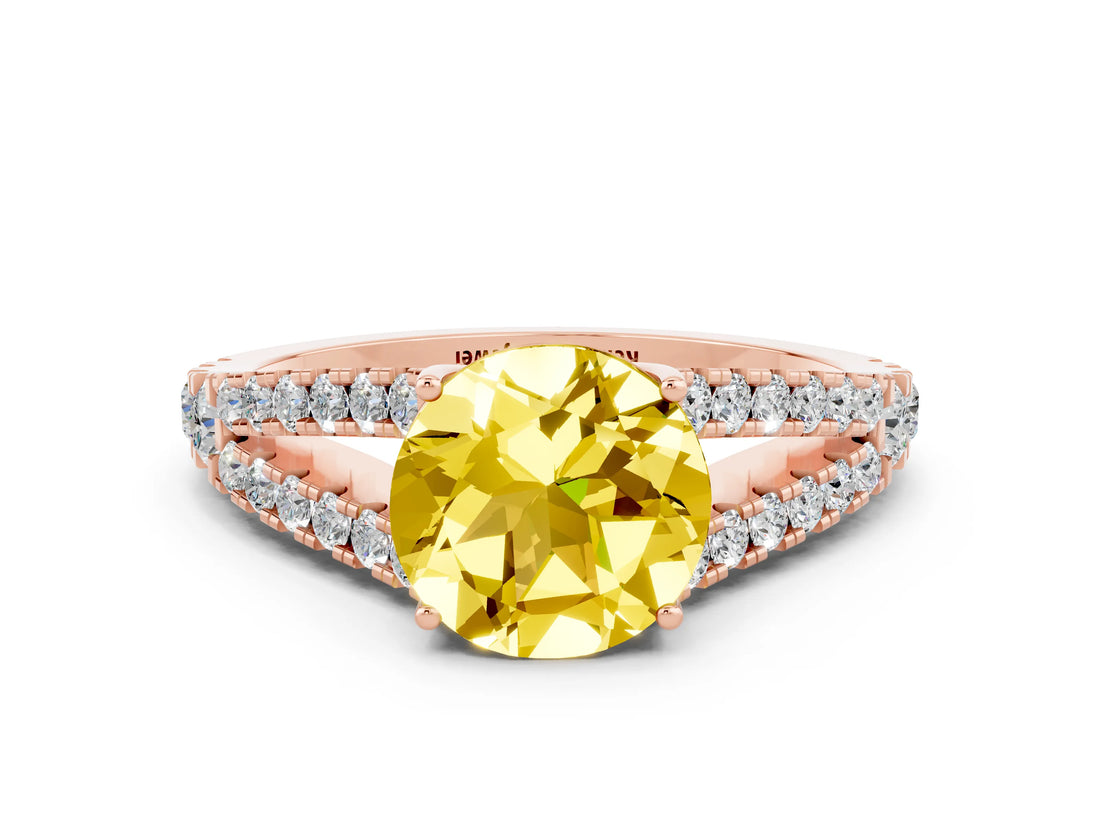 Rose gold Round Cut Cut Split Shank Pave Diamond Engagement Ring with Four-Prong Setting