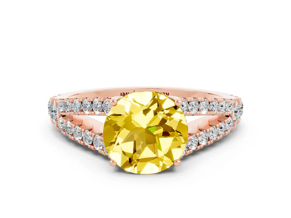 Rose gold Round Cut Yellow Sapphire Split Shank Engagement Ring with Round Pavé and Prong Setting