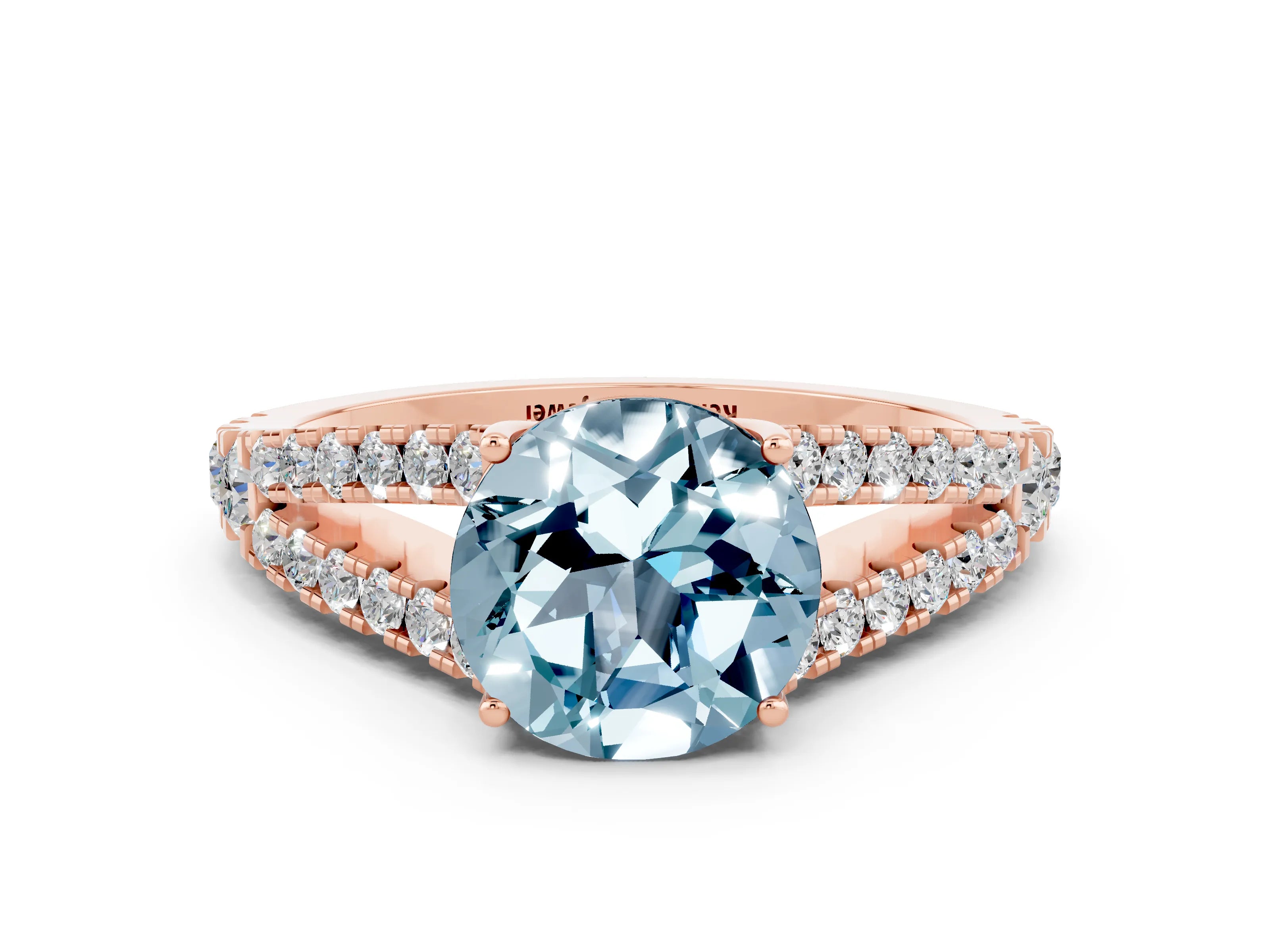 Rose gold Round Cut Cut Split Shank Pave Diamond Engagement Ring with Four-Prong Setting