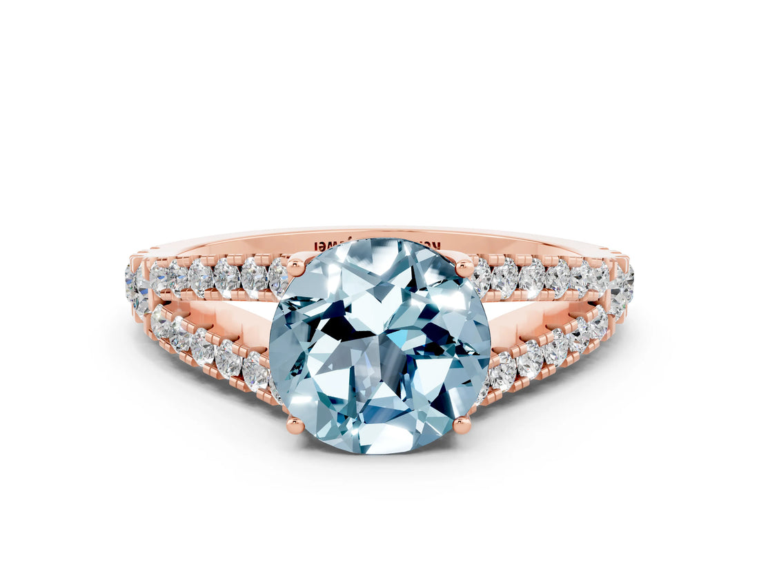 Rose gold Round Cut Cut Split Shank Pave Diamond Engagement Ring with Four-Prong Setting