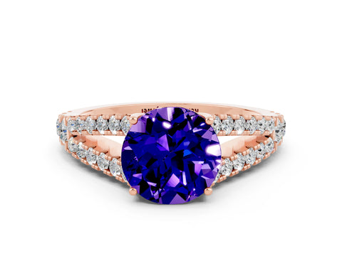 Rose gold Round Cut Cut Split Shank Pave Diamond Engagement Ring with Four-Prong Setting