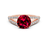 Rose gold Round Cut Cut Split Shank Pave Diamond Engagement Ring with Four-Prong Setting
