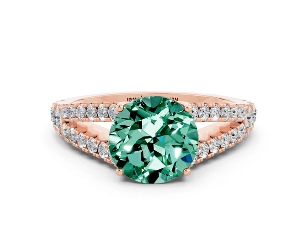 Rose gold Round Cut Green Sapphire Split Shank Engagement Ring with Round Pavé and Prong Setting