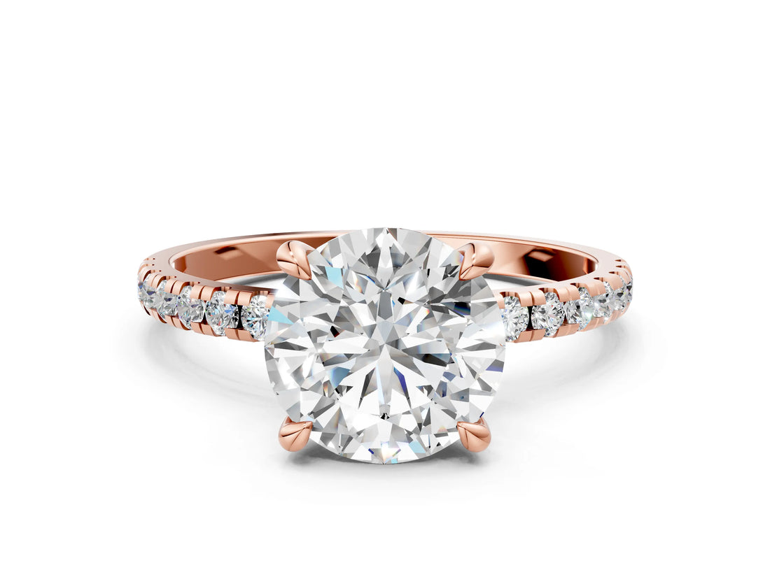 Rose gold Round Cut Diamond Brilliant Solitaire Ring with Pavé Band and Four-Prong Setting_169