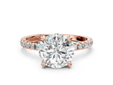 Rose gold Round Cut Diamond Brilliant Solitaire Ring with Pavé Band and Four-Prong Setting_169