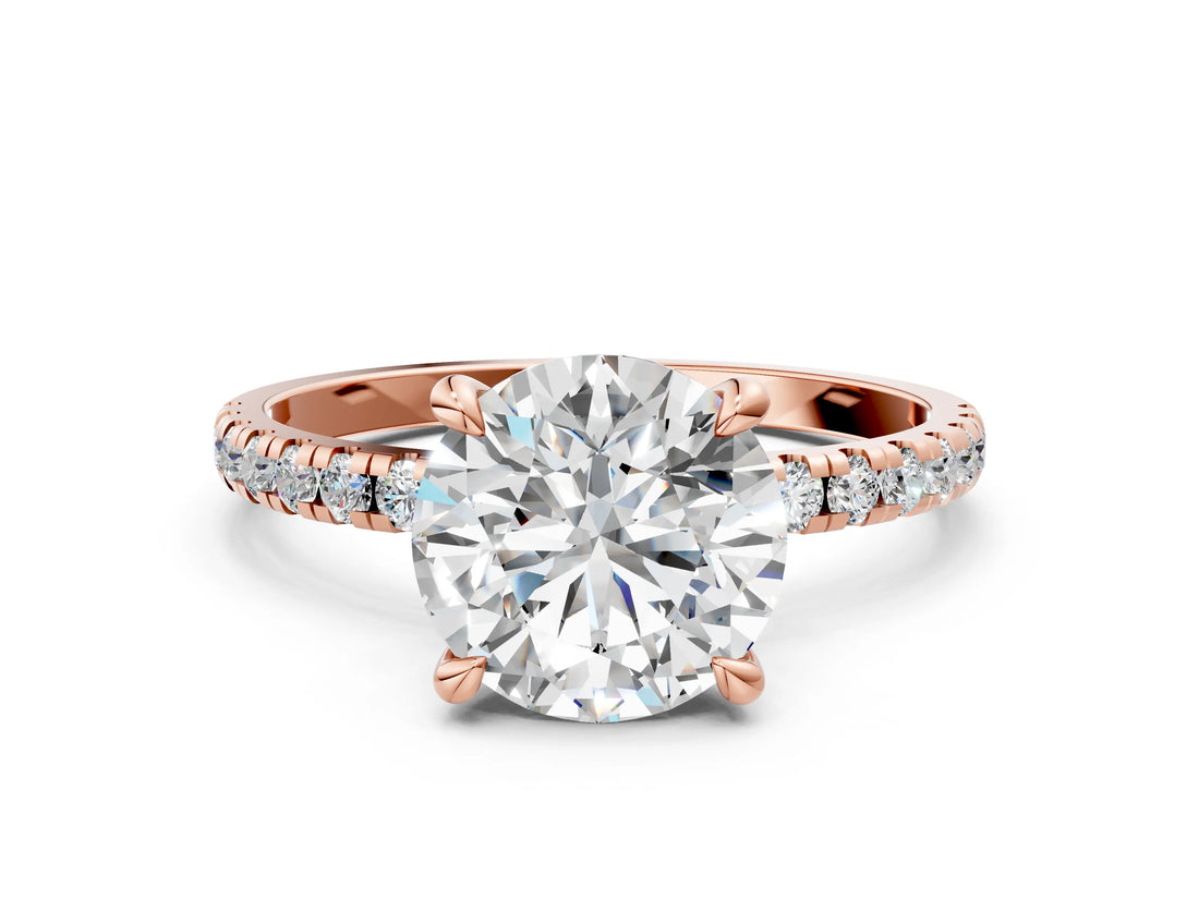 Rose gold Round Cut Diamond Brilliant Solitaire Ring with Pavé Band and Four-Prong Setting_21