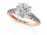 Rose gold Round Cut Diamond Cathedral Solitaire Ring with Round with Aquamarine side stone Pavé Band_13