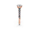 Rose gold Round Cut Diamond Cathedral Solitaire Ring with Round with Aquamarine side stone Pavé Band_14