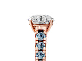 Rose gold Round Cut Diamond Cathedral Solitaire Ring with Round with Aquamarine side stone Pavé Band_17