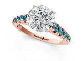 Rose gold Round Cut Diamond Cathedral Solitaire Ring with Round with Blue Topaz side stone Pavé Band_1