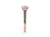 Rose gold Round Cut Diamond Cathedral Solitaire Ring with Round with Blue Topaz side stone Pavé Band_2