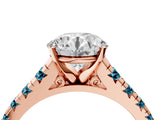 Rose gold Round Cut Diamond Cathedral Solitaire Ring with Round with Blue Topaz side stone Pavé Band_4