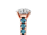Rose gold Round Cut Diamond Cathedral Solitaire Ring with Round with Blue Topaz side stone Pavé Band_5