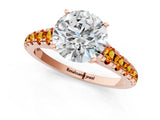Rose gold Round Cut Diamond Cathedral Solitaire Ring with Round with Citrine side stone Pavé Band_25