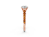 Rose gold Round Cut Diamond Cathedral Solitaire Ring with Round with Citrine side stone Pavé Band_26