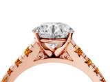 Rose gold Round Cut Diamond Cathedral Solitaire Ring with Round with Citrine side stone Pavé Band_28