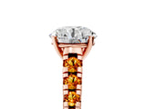 Rose gold Round Cut Diamond Cathedral Solitaire Ring with Round with Citrine side stone Pavé Band_29