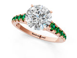 Rose gold Round Cut Diamond Cathedral Solitaire Ring with Round with Emerald side stone Pavé Band_1