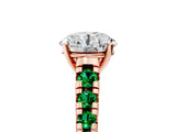 Rose gold Round Cut Diamond Cathedral Solitaire Ring with Round with Emerald side stone Pavé Band_5