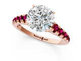 Rose gold Round Cut Diamond Cathedral Solitaire Ring with Round with Garnet side stone Pavé Band_13