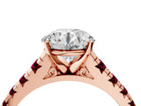 Rose gold Round Cut Diamond Cathedral Solitaire Ring with Round with Garnet side stone Pavé Band_16
