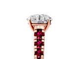 Rose gold Round Cut Diamond Cathedral Solitaire Ring with Round with Garnet side stone Pavé Band_17