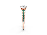 Rose gold Round Cut Diamond Cathedral Solitaire Ring with Round with Green Sapphire side stone Pavé Band_14