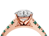 Rose gold Round Cut Diamond Cathedral Solitaire Ring with Round with Green Sapphire side stone Pavé Band_16