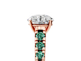 Rose gold Round Cut Diamond Cathedral Solitaire Ring with Round with Green Sapphire side stone Pavé Band_17