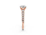 Rose gold Round Cut Diamond Cathedral Solitaire Ring with Round with Moissanite side stone Pavé Band_26